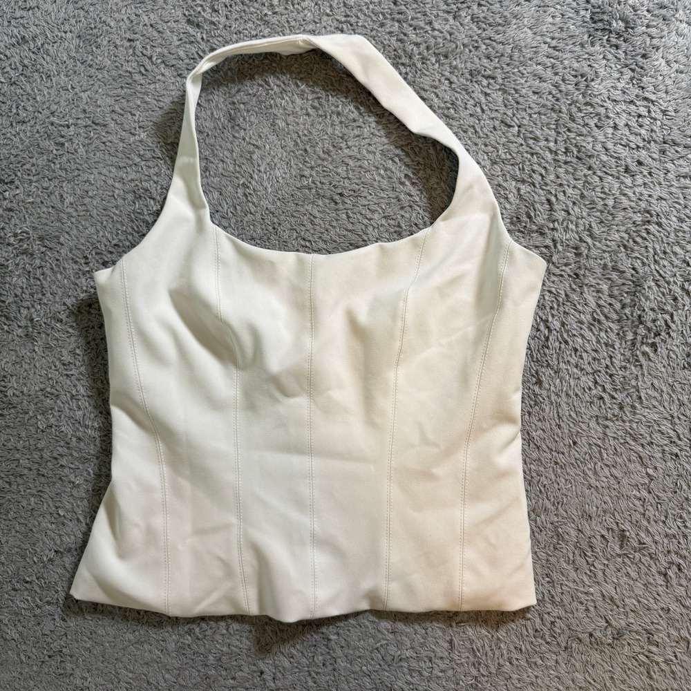 Zara Halter Neck Corset Top Size S White Sleeveless Side Zip Seam BC001793